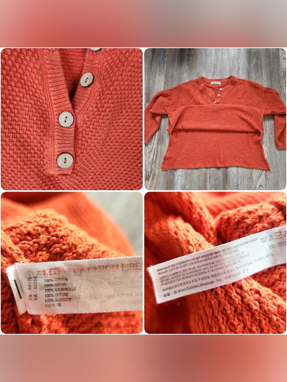 Free People Beach Hailee Waffle Knit Set Womens S Burnt Orange Wide Leg Henley - Picture 10 of 16